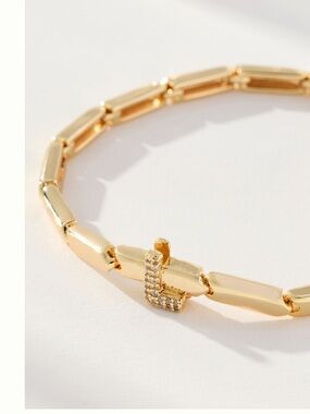 Anthropologie 14KT Gold Plated Initial Bracelet Linked Monogram Letter L New
